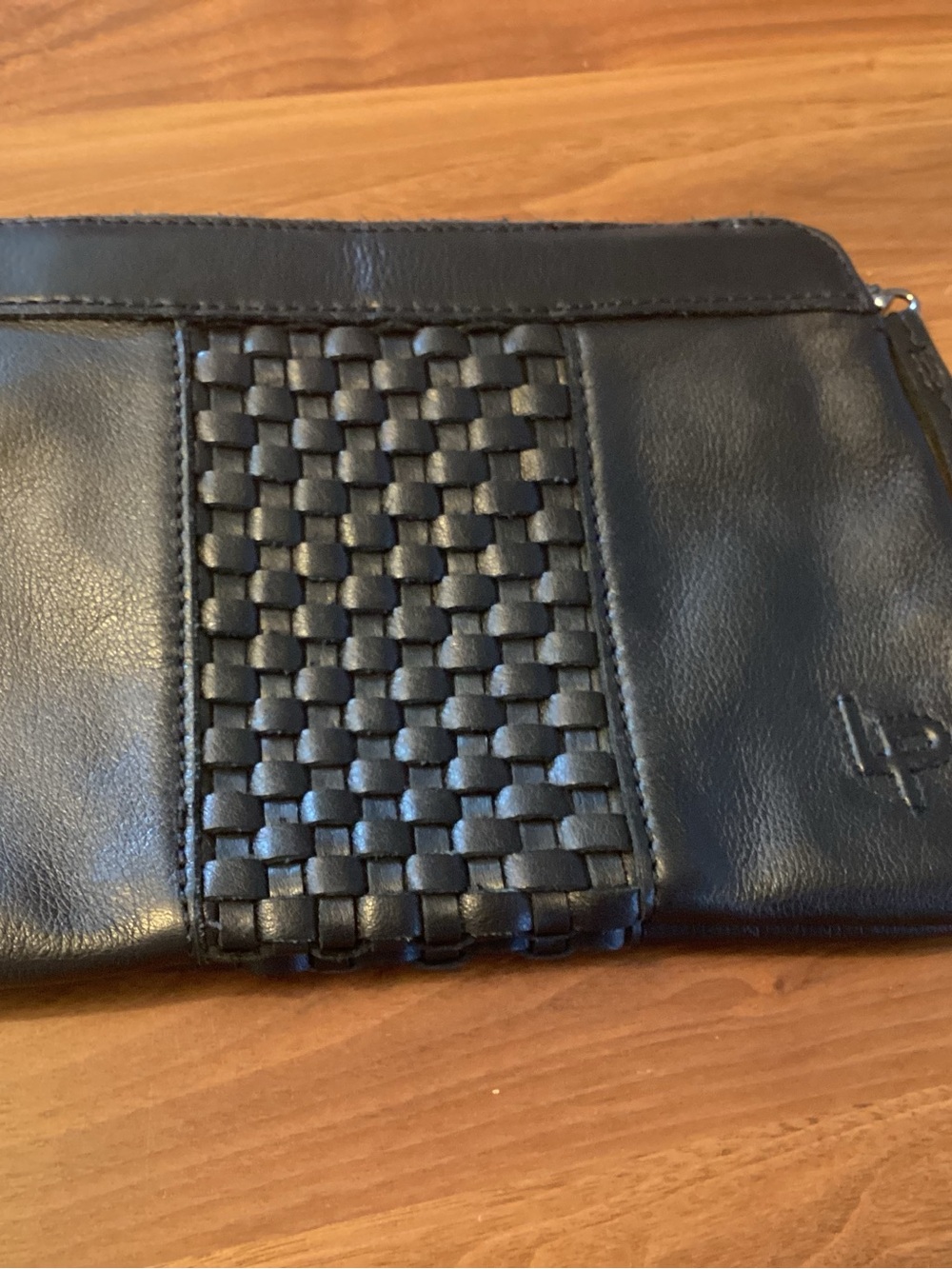 Linea Pelle Black Woven Leather Clutch Wristlet